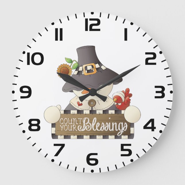 Reloj Redondo Grande Count Your Blessings Snowman Pilgrim (Anverso)