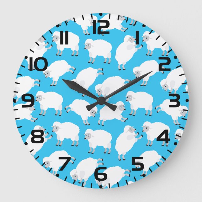 Reloj Redondo Grande Counting Sheep Blue Nursery Pattern (Anverso)