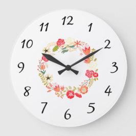 Reloj Redondo Grande Country Pink Wreath Wall Clock