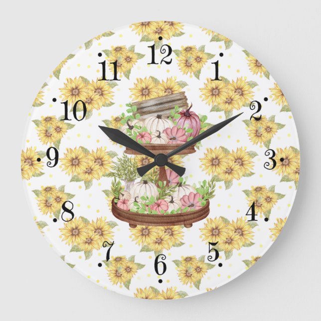 Reloj Redondo Grande Country Pumpkin And Sunflowers Wall Clock (Anverso)