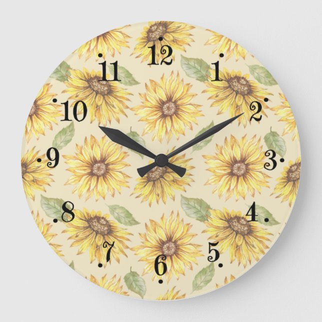 Reloj Redondo Grande Country Sunflower Meadow Design Wall Clock (Anverso)