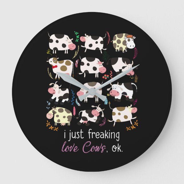 Reloj Redondo Grande Cow Gift | I Just Freaking Love Cows OK (Anverso)