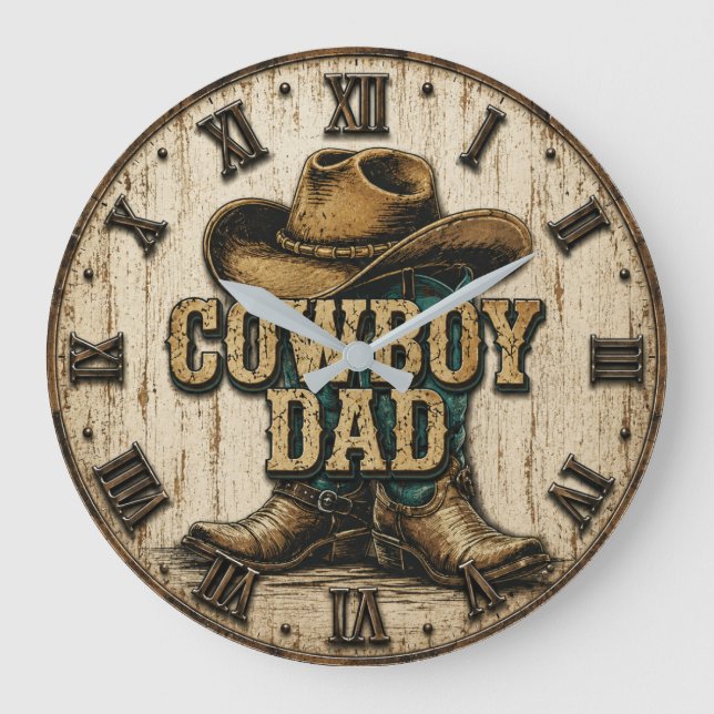 Reloj Redondo Grande Cowboy Dad Western Rustic Ranch (Anverso)