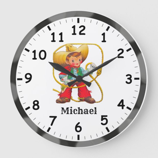 Reloj Redondo Grande ¡Cowboy más lindo! Personalizar (Anverso)