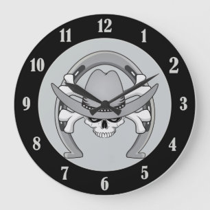 Reloj Redondo Grande Cowboy Skull Horseshoe