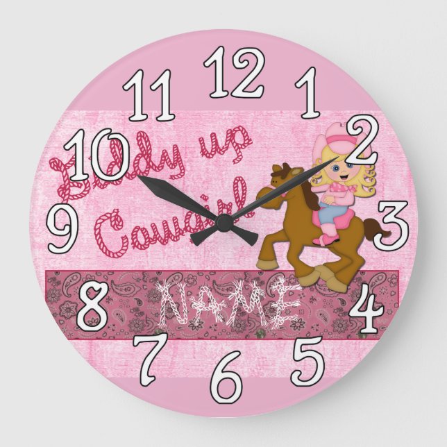 Reloj Redondo Grande Cowgirl Pink Western design Wall Clock (Anverso)