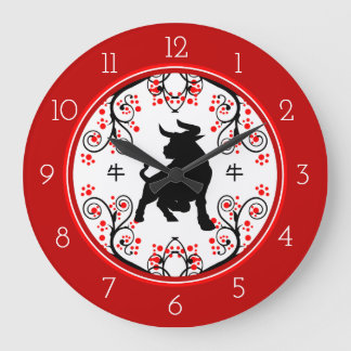 Reloj Redondo Grande Cox chino de año nuevo con flores rojas