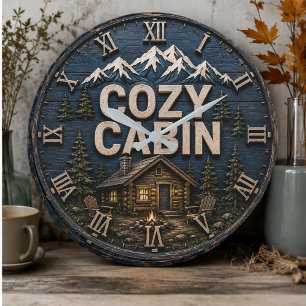 Reloj Redondo Grande Cozy Cabin Rustic Mountain Log Cabin Lodge