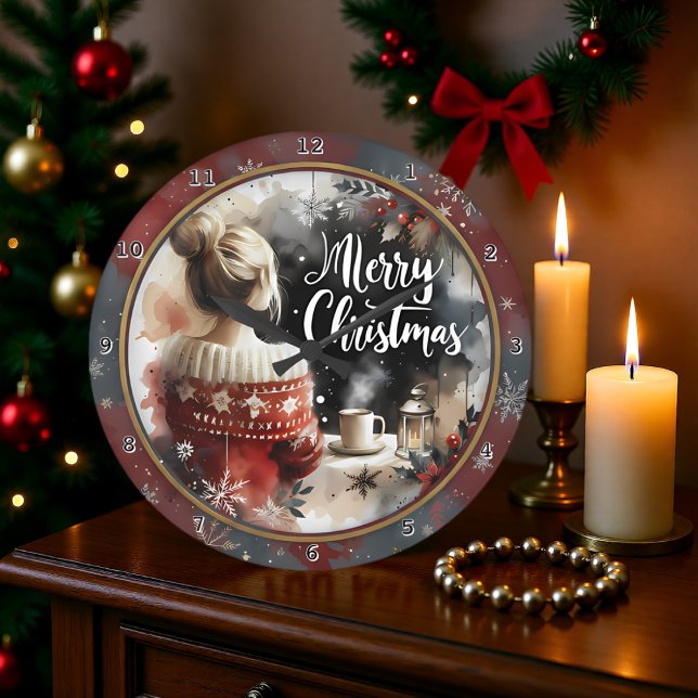 Reloj Redondo Grande Cozy Christmas Girl Sweater (Subido por el creador)