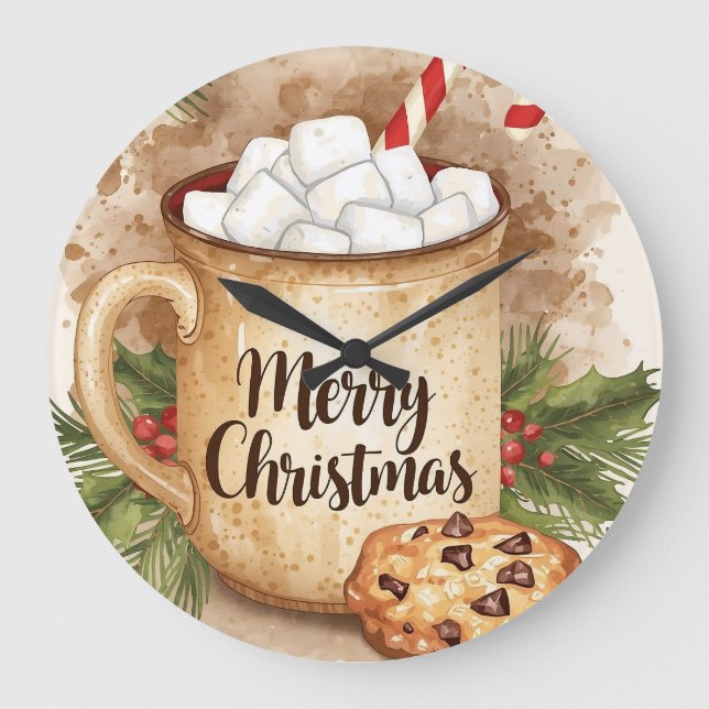 Reloj Redondo Grande Cozy cocoa merry christmas holly cookie festive (Anverso)