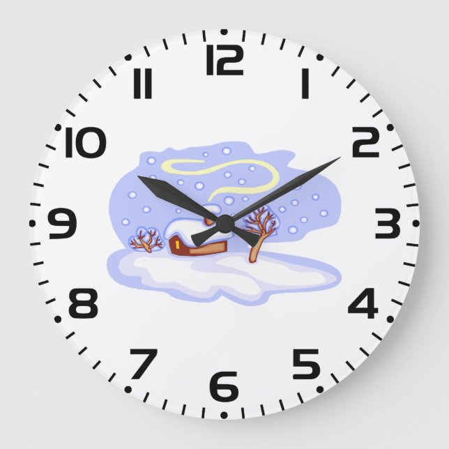 Reloj Redondo Grande Cozy Winter Cabin in Snow Frosty Landscape (Anverso)