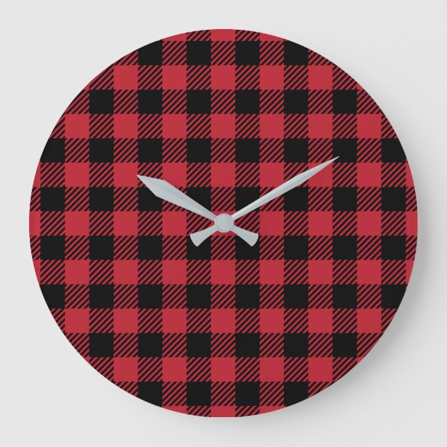 Reloj Redondo Grande Cozy Winter Red Buffalo Check (Anverso)