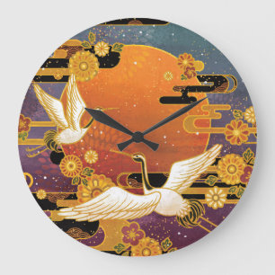 Reloj Redondo Grande Crane Bird Chrysanthemum Patrón japonés