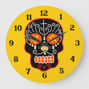 Reloj Redondo Grande Cráneo de azúcar negro