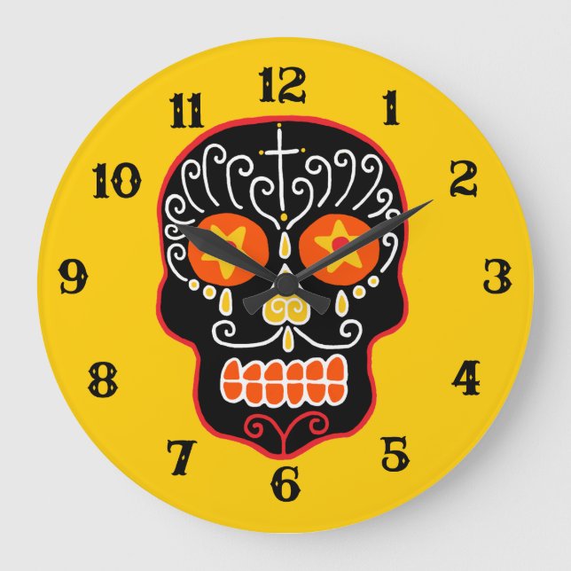 Reloj Redondo Grande Cráneo de azúcar negro (Anverso)