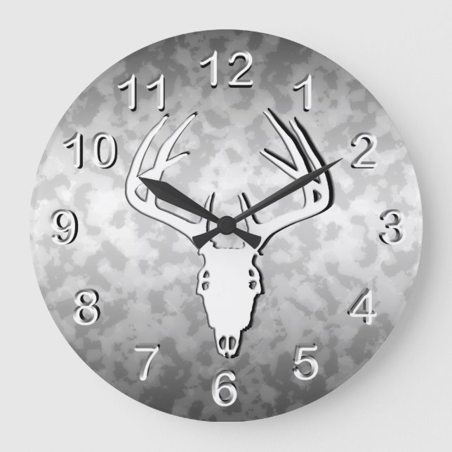 Reloj Redondo Grande Cráneo de caza de venados con antlers (Anverso)