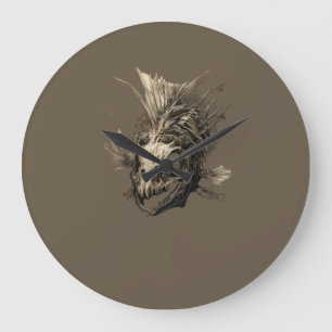 Reloj Redondo Grande Cráneo de pez prehistórico arte oscuro grunge