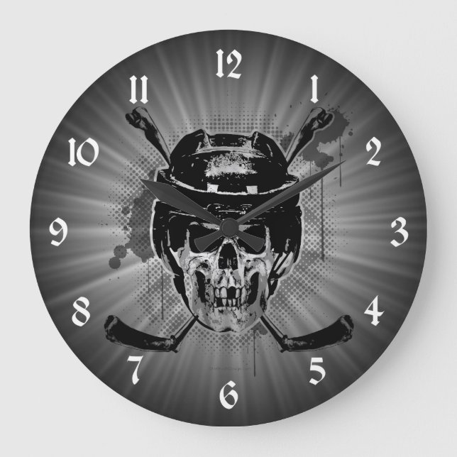 Reloj Redondo Grande Cráneo del hockey (Anverso)