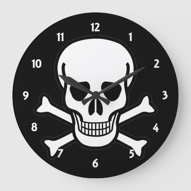Reloj Redondo Grande Cráneo y bandera pirata (Anverso)