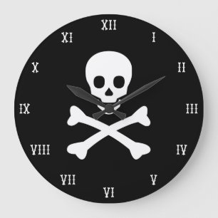 Reloj Redondo Grande Cráneo y bandera pirata