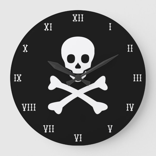 Reloj Redondo Grande Cráneo y bandera pirata (Anverso)