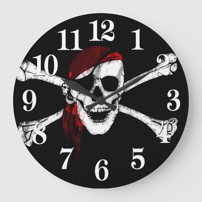 Reloj Redondo Grande Cráneo y bandera pirata del pirata (Anverso)