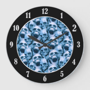 Reloj Redondo Grande Cráneos azules