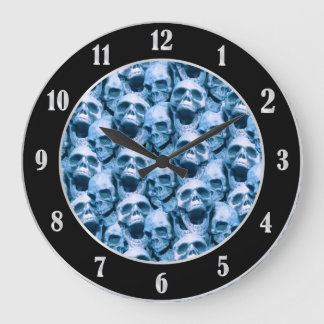 Reloj Redondo Grande Cráneos azules