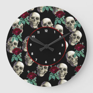 Reloj Redondo Grande Cráneos y flores