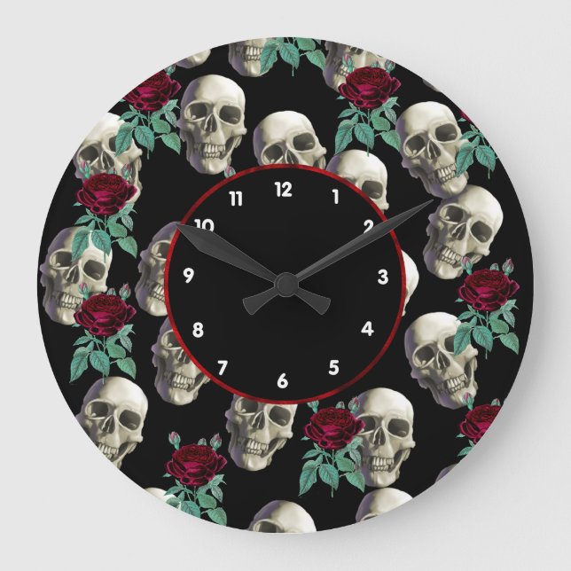 Reloj Redondo Grande Cráneos y flores (Anverso)