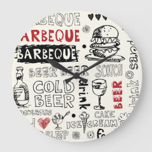 Reloj Redondo Grande Crazy BBQ: Whimsical Doodle Art