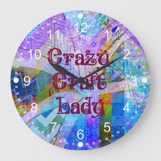 Reloj Redondo Grande Crazy Craft Lady Blue Purple Butterfly Chevron Col (Anverso)