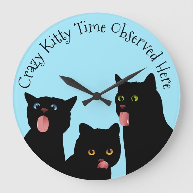 Reloj Redondo Grande Crazy Kitty Time Cat Clock (Anverso)