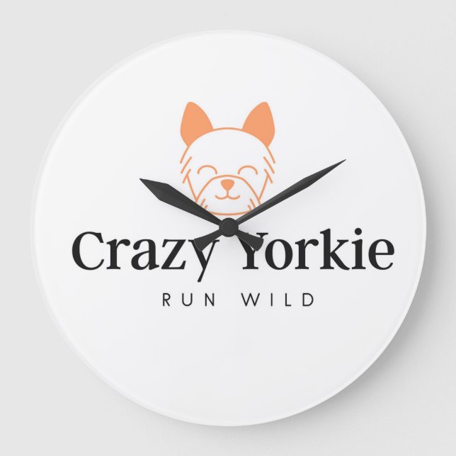 Reloj Redondo Grande Crazy Yorkie Time Wall Clock (Anverso)