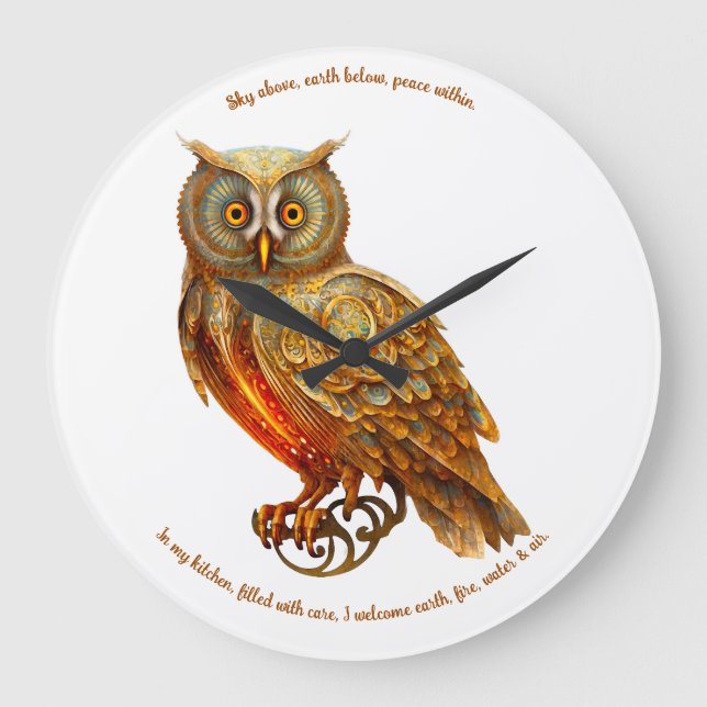 Reloj Redondo Grande Crea tu propia lechuza dorada Steampunk (Anverso)