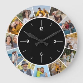 Reloj Redondo Grande Crea tu propio collage de 12 fotos en blanco y neg