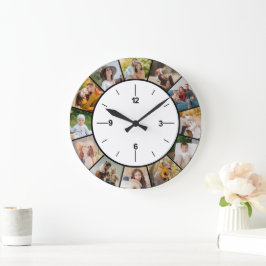 Reloj Redondo Grande Crea tu propio collage de 12 fotos en blanco y neg