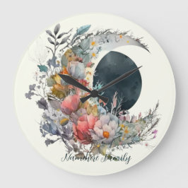 Reloj Redondo Grande Crea tu propio creciente lunar floral de luz y osc
