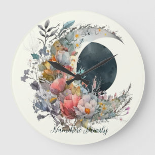 Reloj Redondo Grande Crea tu propio creciente lunar floral de luz y osc