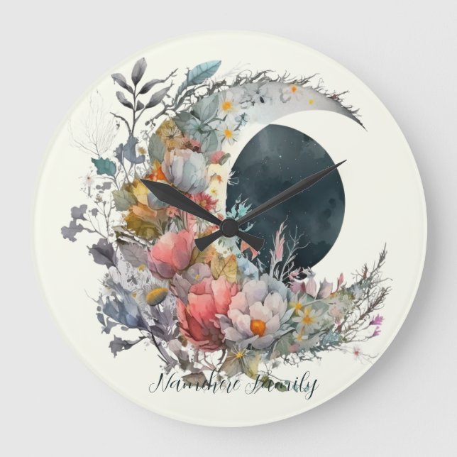 Reloj Redondo Grande Crea tu propio creciente lunar floral de luz y osc (Anverso)