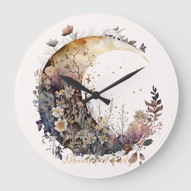 Reloj Redondo Grande Crea tu propio creciente lunar floral de puesta de (Anverso)