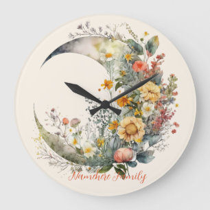 Reloj Redondo Grande Crea tu propio creciente lunar floral soleado