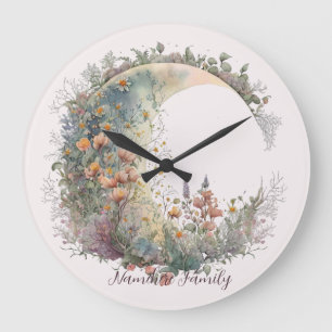 Reloj Redondo Grande Crea Tu Propio Crescent Moon Floral Cottagecore