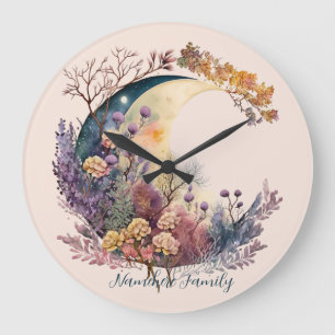 Reloj Redondo Grande Crea Tu Propio Crescent Moon Floral Místico