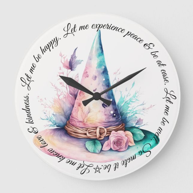 Reloj Redondo Grande Crea tu propio Gorra de brujas con arcoiris en pri (Anverso)