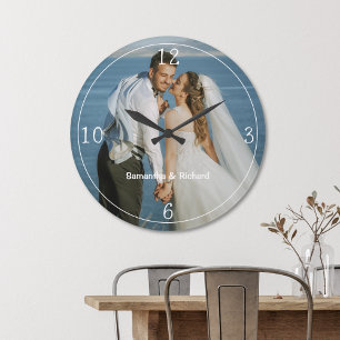 Reloj Redondo Grande Crea tu propio nombre de pareja Foto de boda   