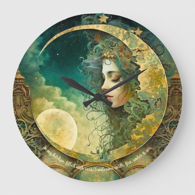 Reloj Redondo Grande Crea tu propio victoirano Steampunk Moon Child (Anverso)