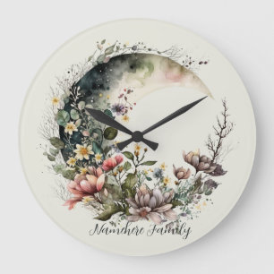 Reloj Redondo Grande Crea tus propias rosas de té Crescente lunar flora