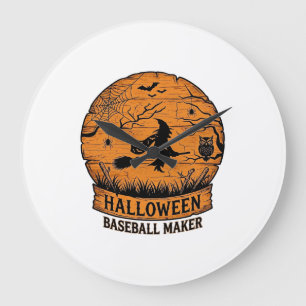 Reloj Redondo Grande Creador de béisbol de Halloween Bruja voladora Lun