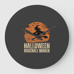 Reloj Redondo Grande Creador de béisbol de Halloween Gráfico de bruja v